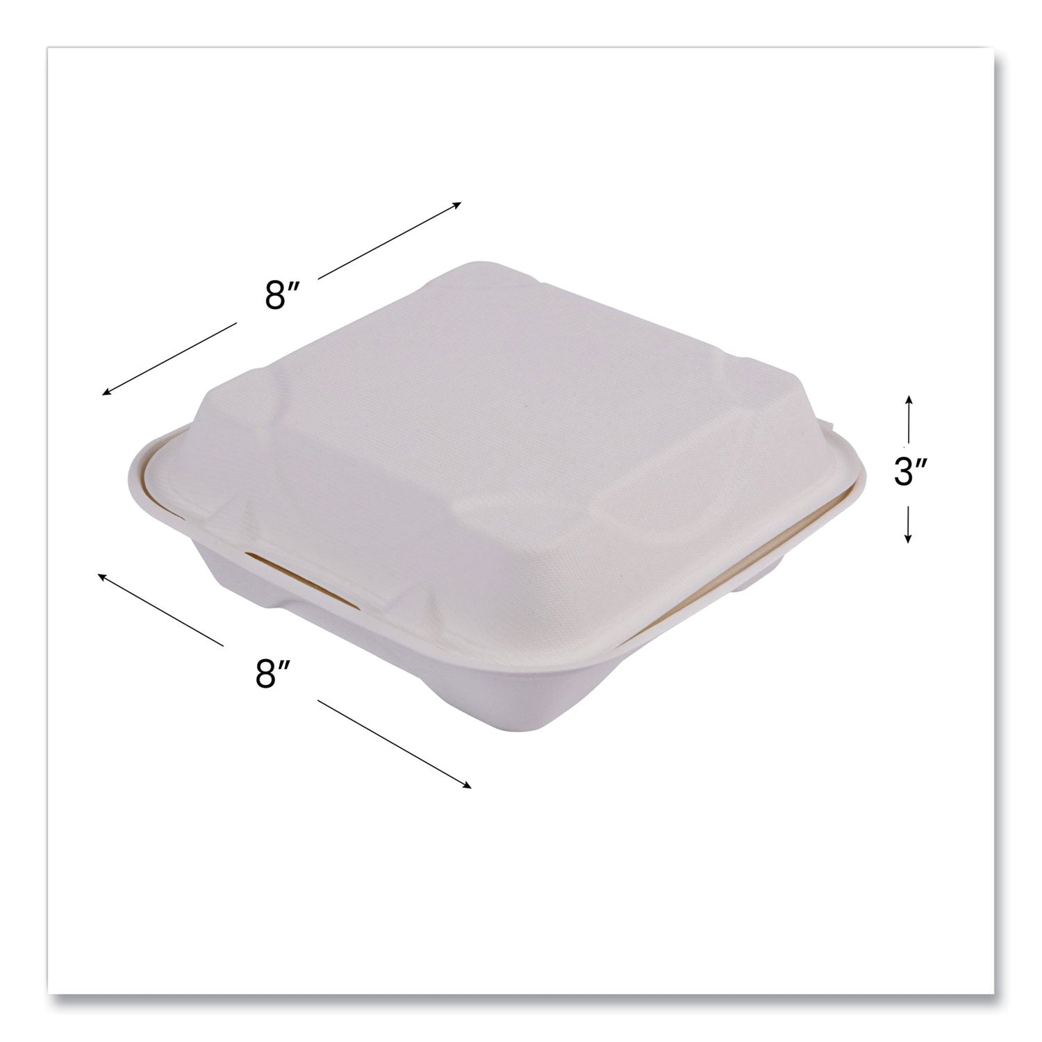 Vanguard Renewable and Compostable Sugarcane Clamshells, 1-Compartment, 8 x 8 x 3, White, 200/Carton