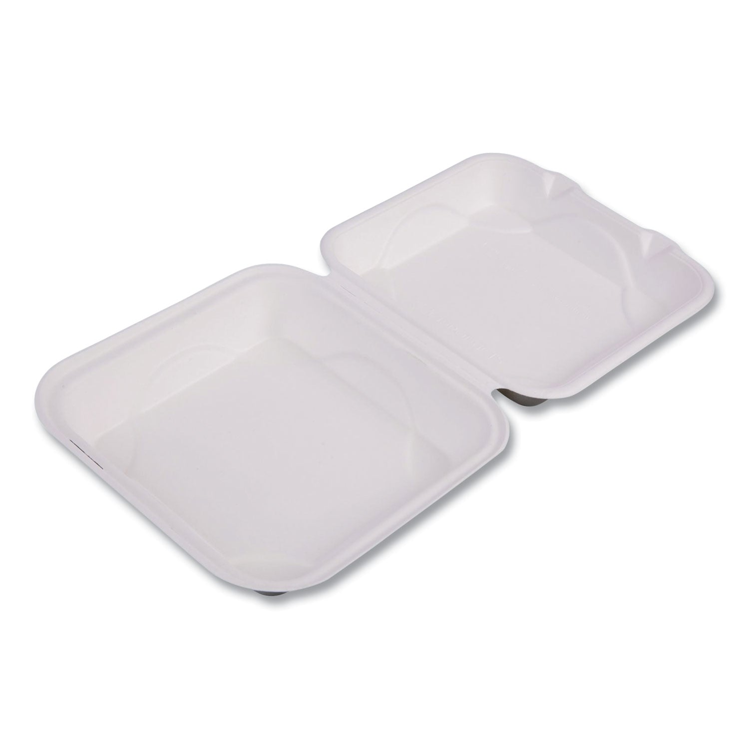 Bagasse Hinged Clamshell Containers, 9 x 9 x 3, White, Sugarcane, 50/Pack, 4 Packs/Carton - 
