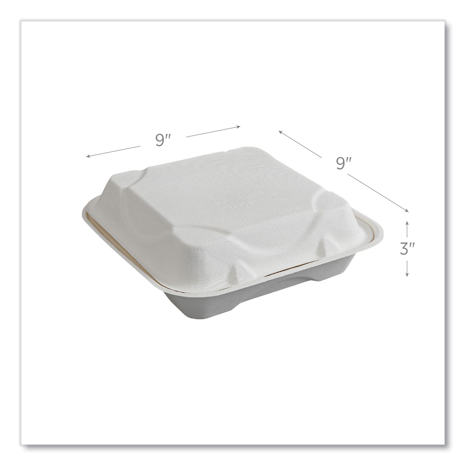 Vanguard Renewable and Compostable Sugarcane Clamshells, 1-Compartment, 9 x 9 x 3, White, 200/Carton