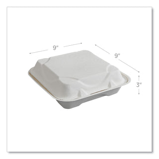 Vanguard Renewable and Compostable Sugarcane Clamshells, 1-Compartment, 9 x 9 x 3, White, 200/Carton