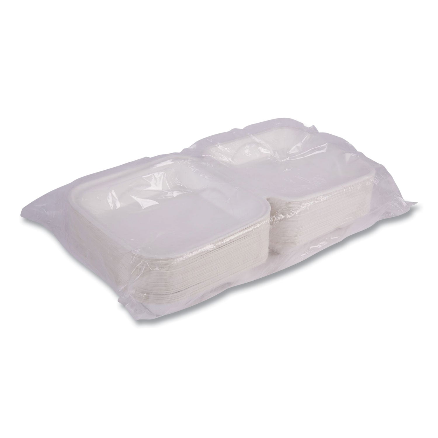 Vanguard Renewable and Compostable Sugarcane Clamshells, 1-Compartment, 9 x 9 x 3, White, 200/Carton