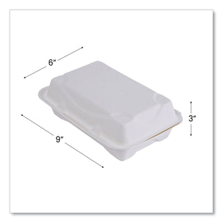 Vanguard Renewable and Compostable Sugarcane Clamshells, 1-Compartment, 9 x 6 x 3, White, 250/Carton