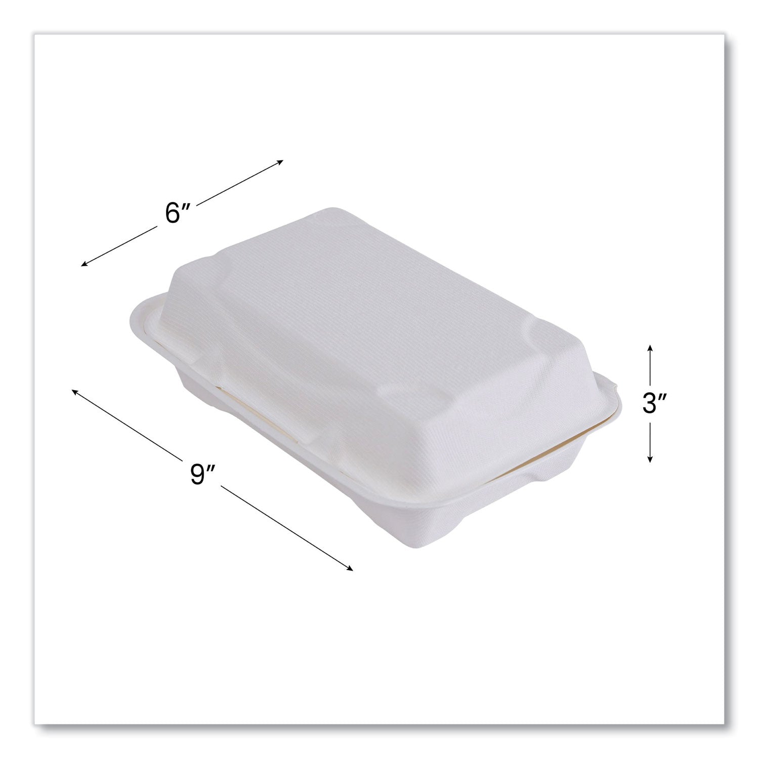Vanguard Renewable and Compostable Sugarcane Clamshells, 1-Compartment, 9 x 6 x 3, White, 250/Carton