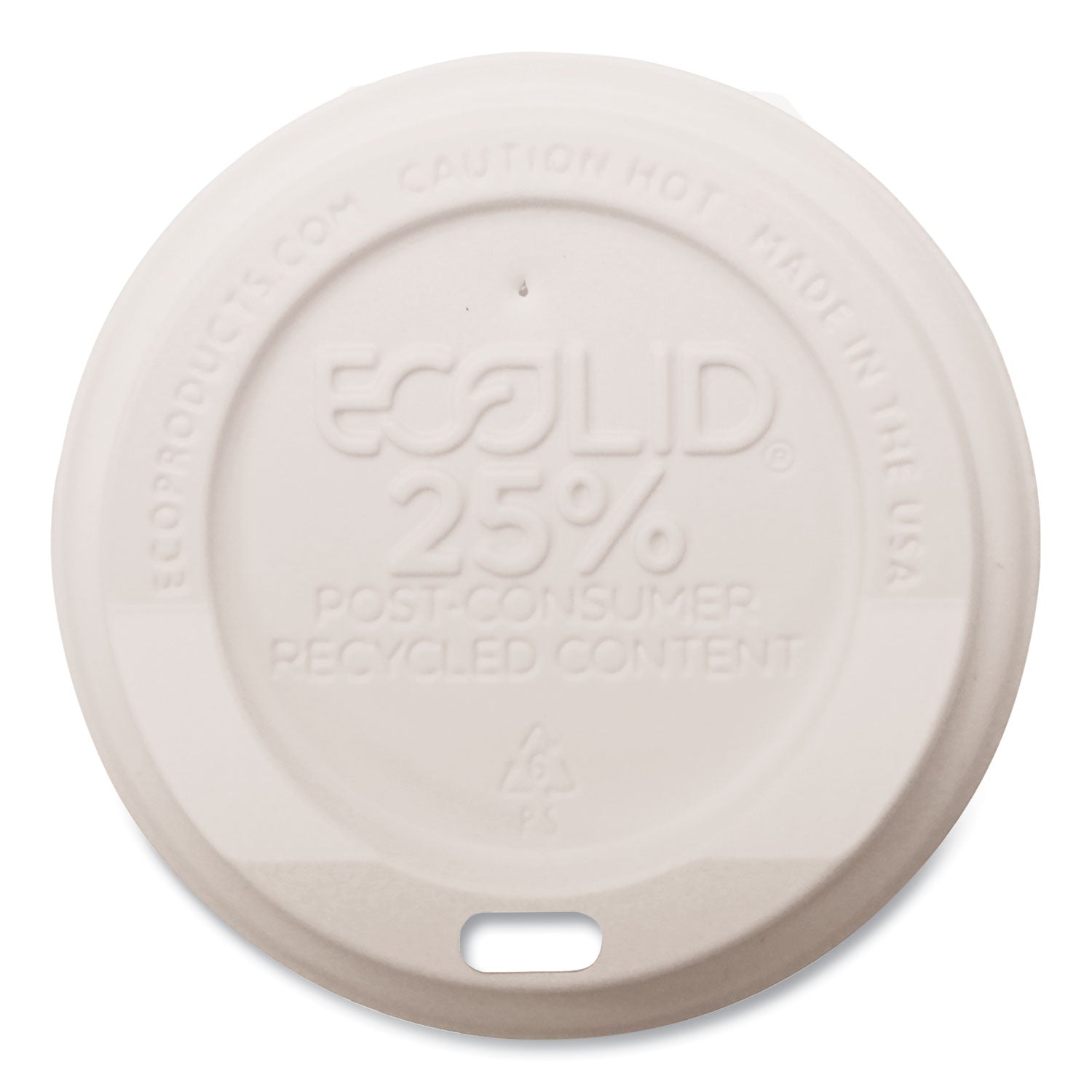 EcoLid 25% Recycled Content Hot Cup Lid, White, Fits 8 oz Hot Cups, 100/Pack, 10 Packs/Carton - 