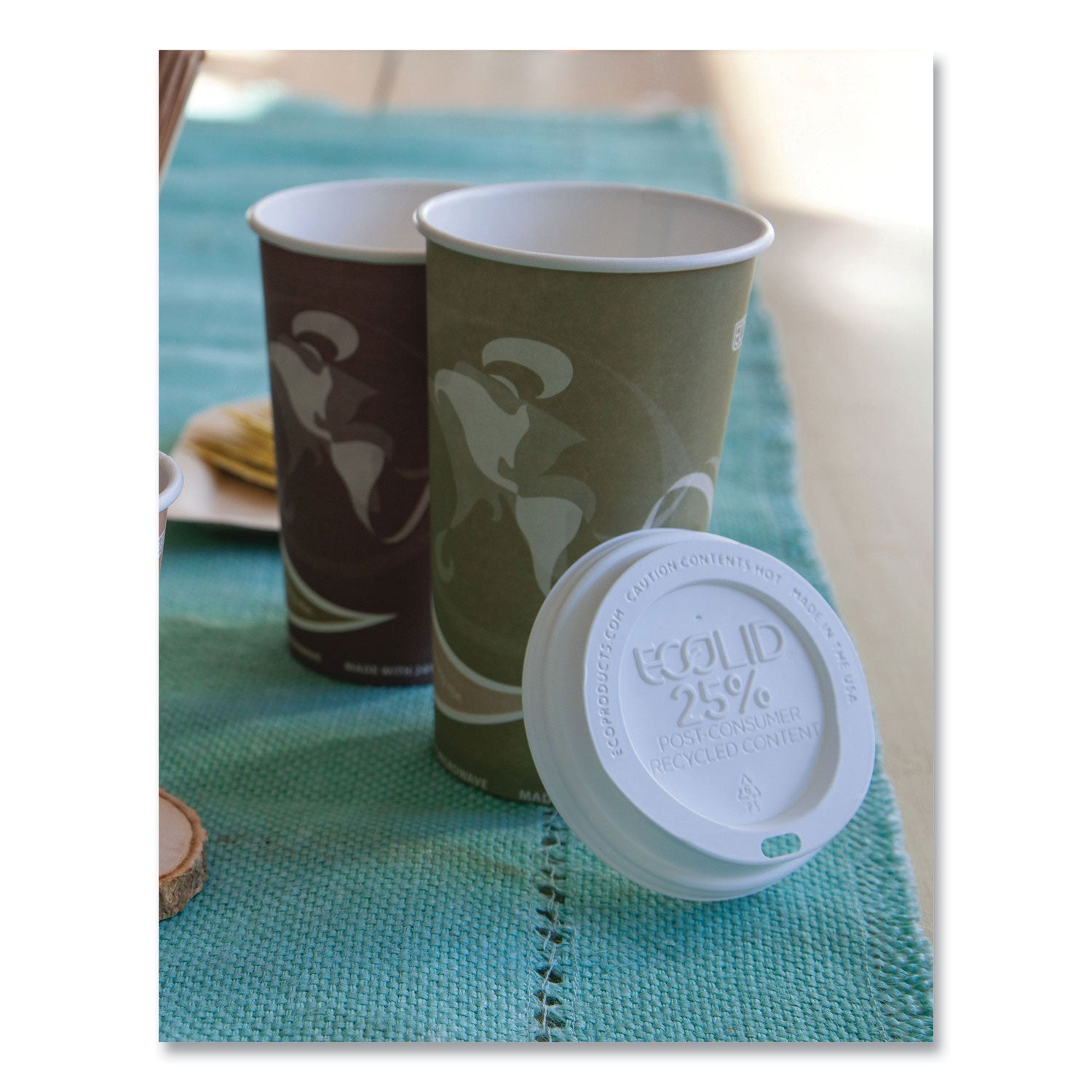 EcoLid 25% Recycled Content Hot Cup Lid, White, Fits 10 oz to 20 oz Cups, 100/Pack, 10 Packs/Carton - 