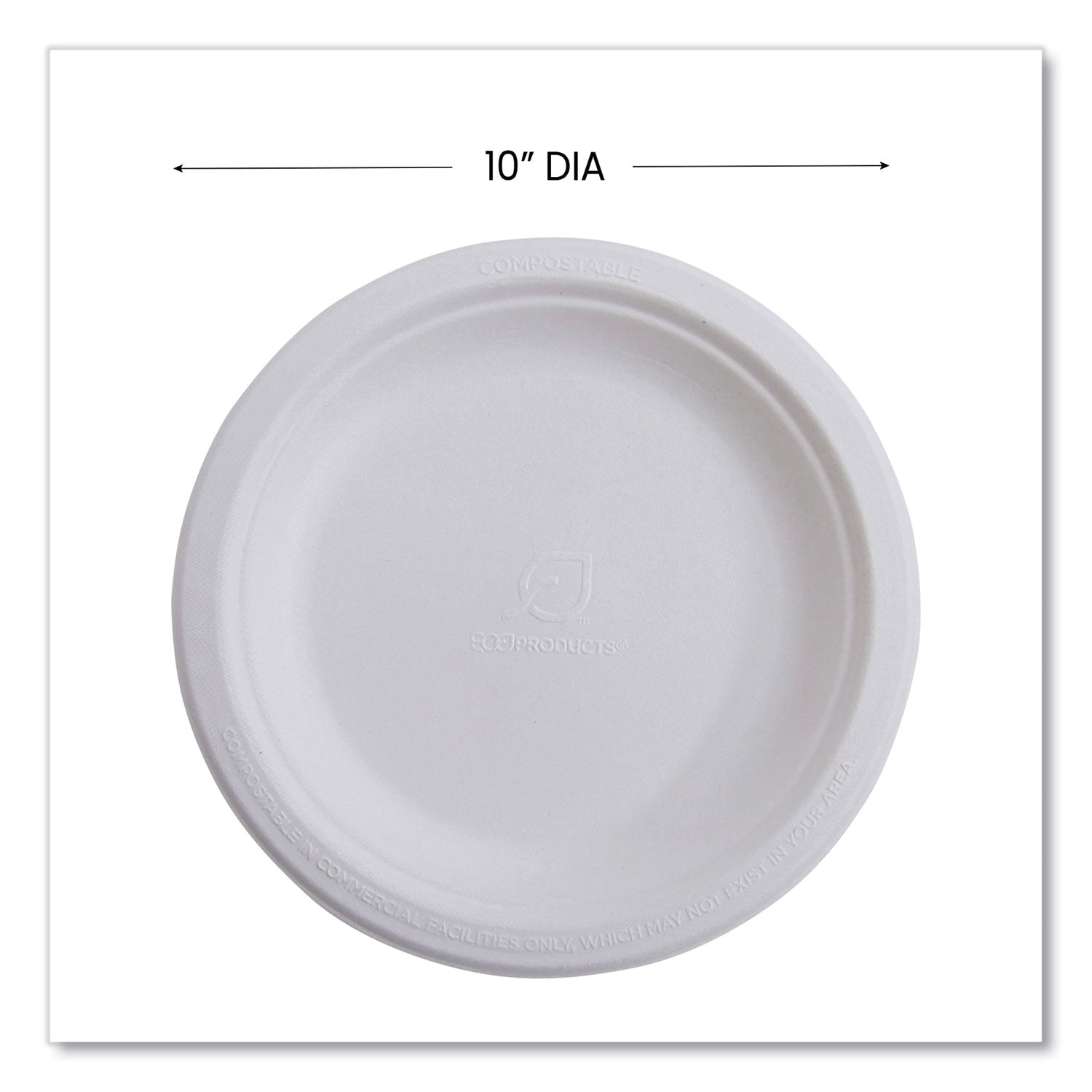 Renewable Sugarcane Plates, 10" dia, Natural White, 500/Carton - 