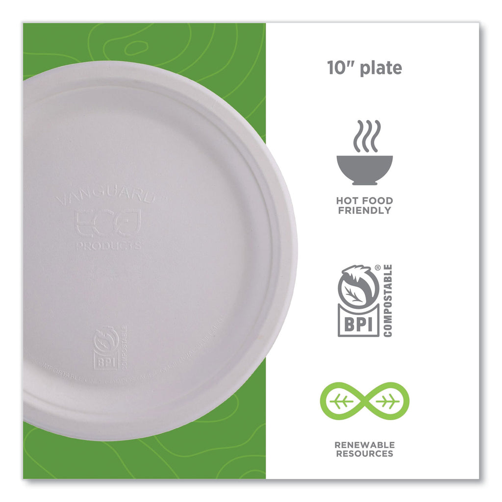 Renewable Sugarcane Plates, 10" dia, Natural White, 500/Carton - 