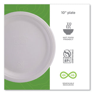 Renewable Sugarcane Plates, 10" dia, Natural White, 500/Carton - 