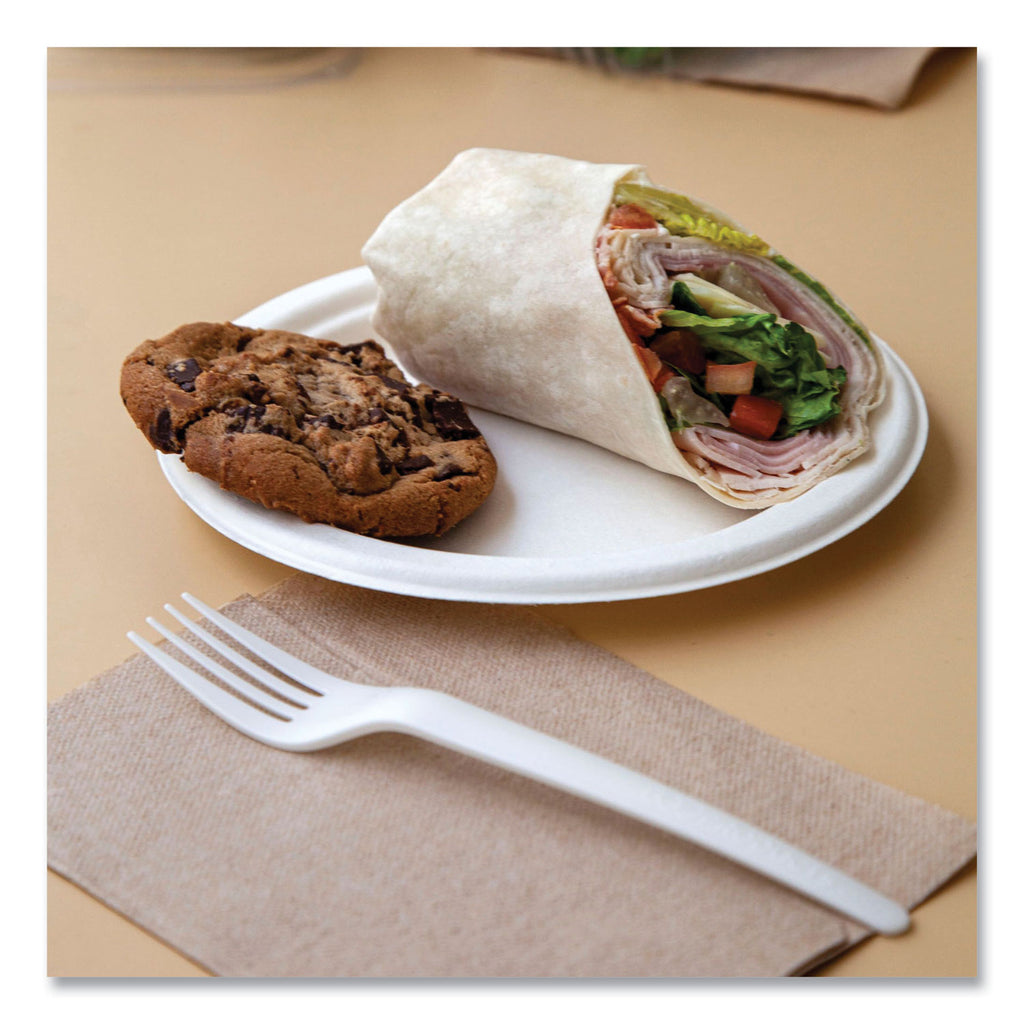 Renewable Sugarcane Plates, 10" dia, Natural White, 500/Carton - 