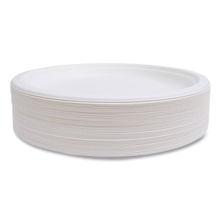 Vanguard Renewable and Compostable Sugarcane Plates, 10" dia, White, 500/Carton