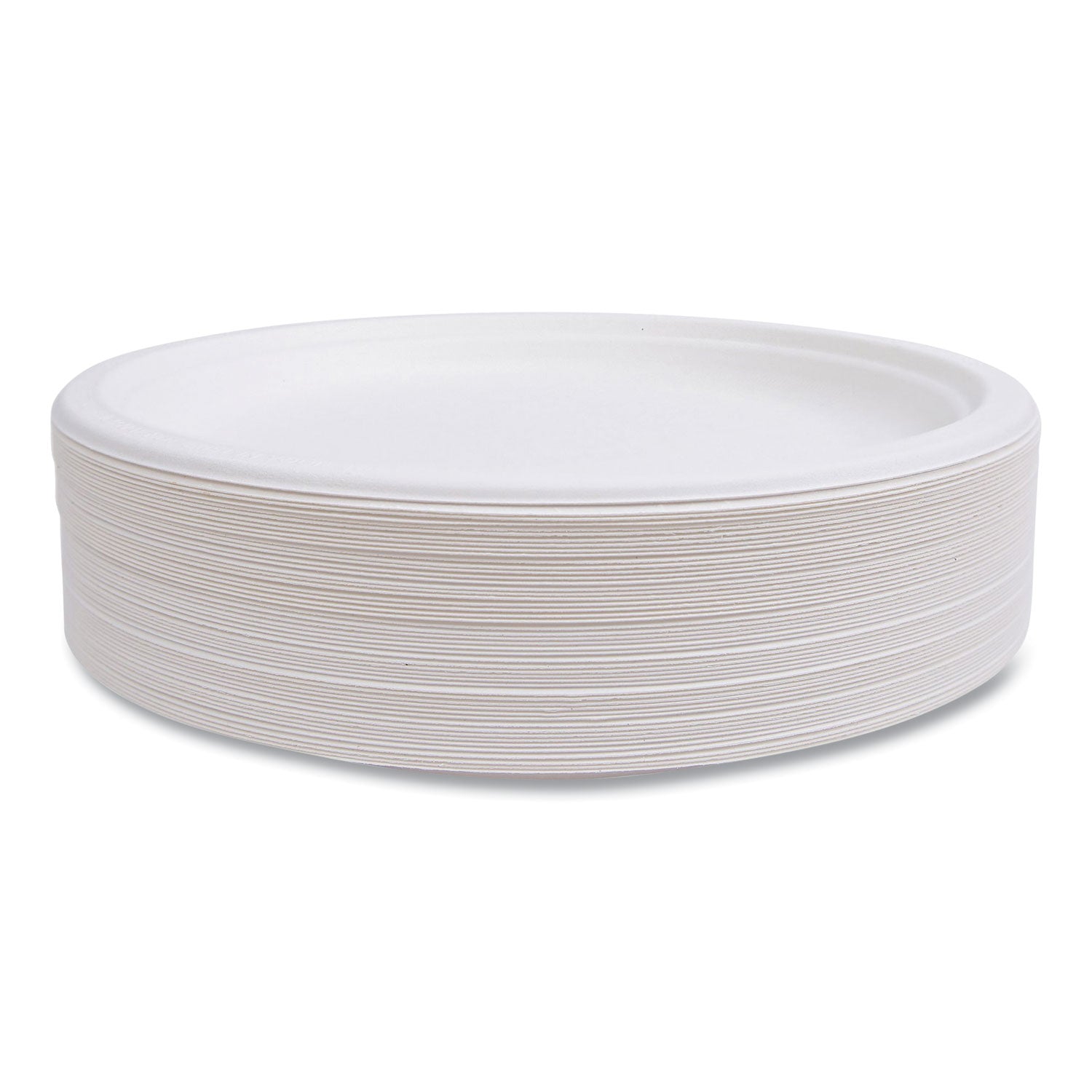 Vanguard Renewable and Compostable Sugarcane Plates, 10" dia, White, 500/Carton