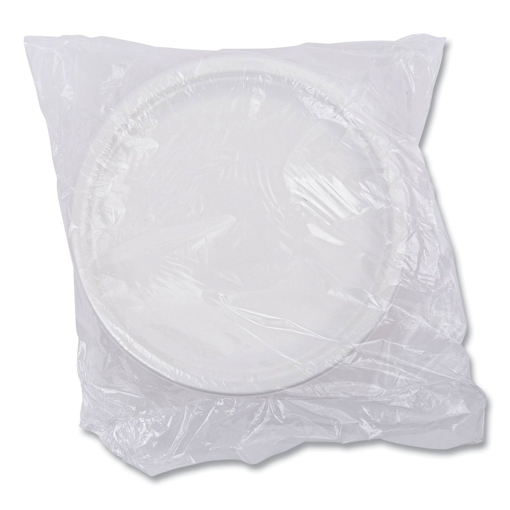 Vanguard Renewable and Compostable Sugarcane Plates, 10" dia, White, 500/Carton