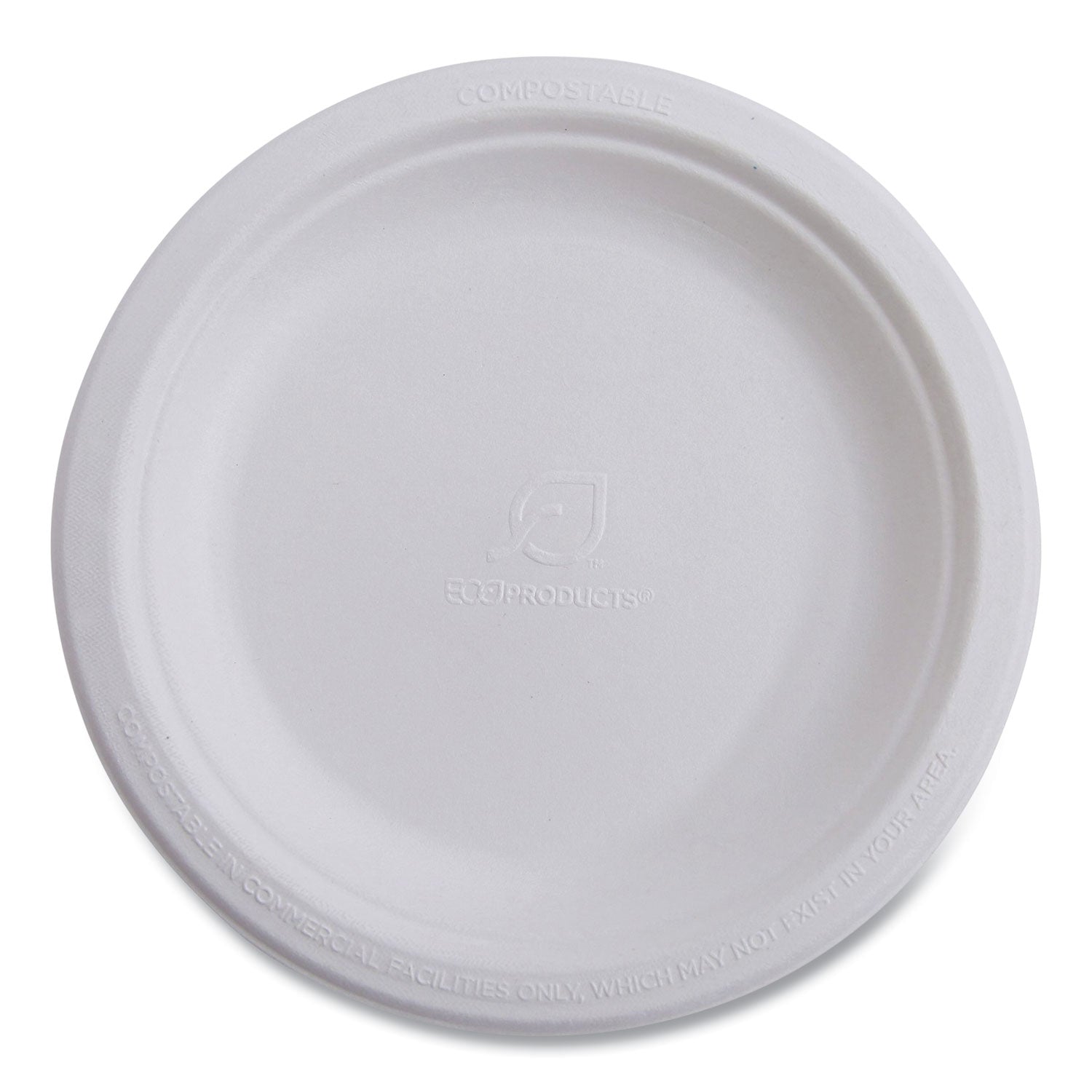 Renewable Sugarcane Dinnerware, Plate, 10" dia, Natural White, 50/Pack - 