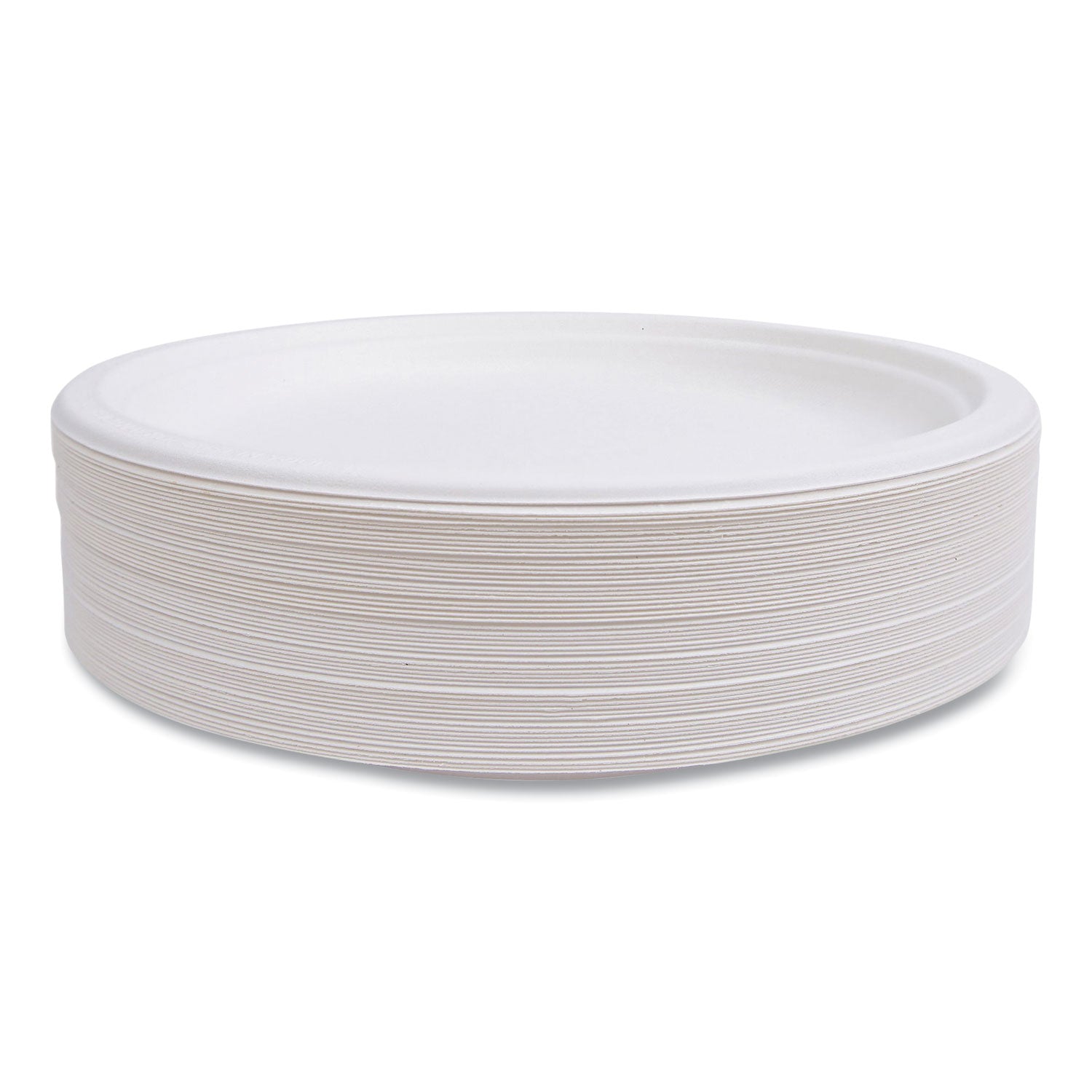 Renewable Sugarcane Dinnerware, Plate, 10" dia, Natural White, 50/Pack - 