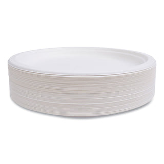 Renewable Sugarcane Dinnerware, Plate, 10" dia, Natural White, 50/Pack - 