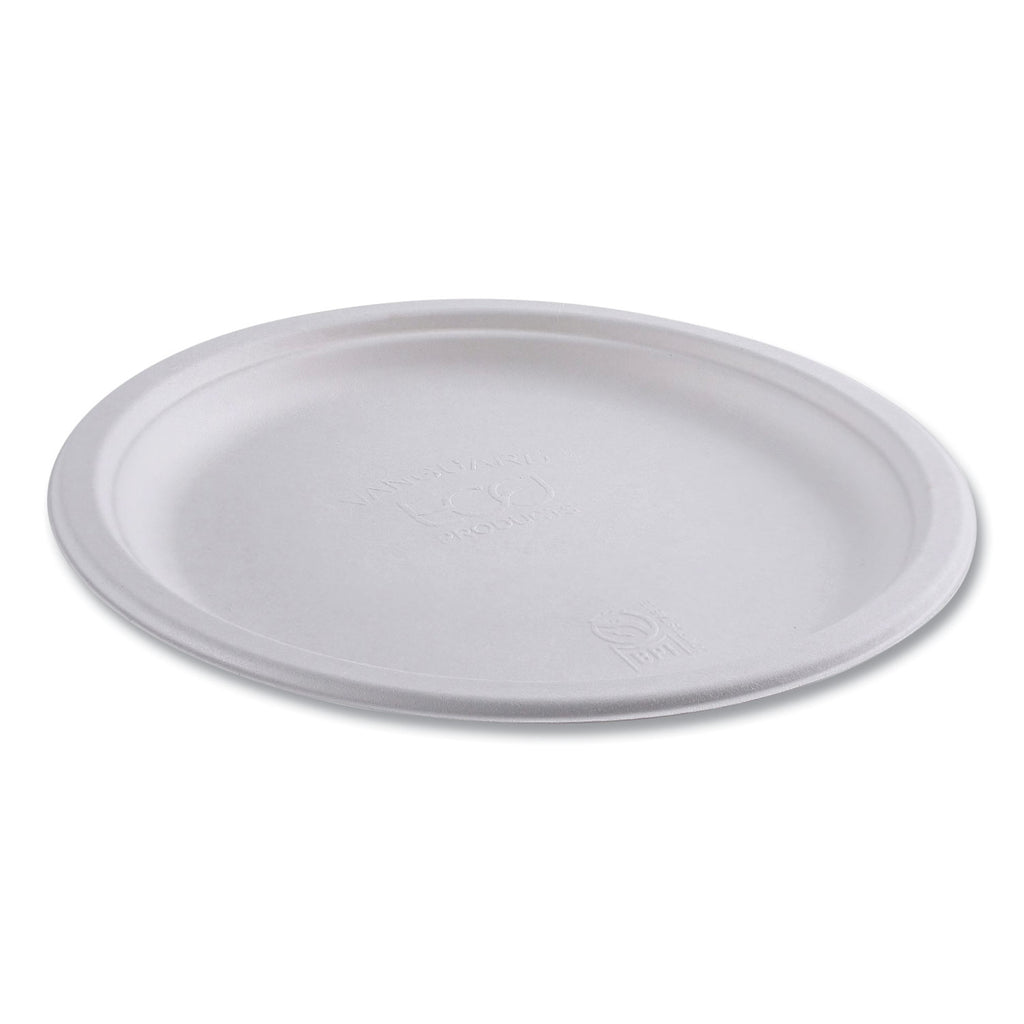 Renewable Sugarcane Dinnerware, Plate, 10" dia, Natural White, 50/Pack - 