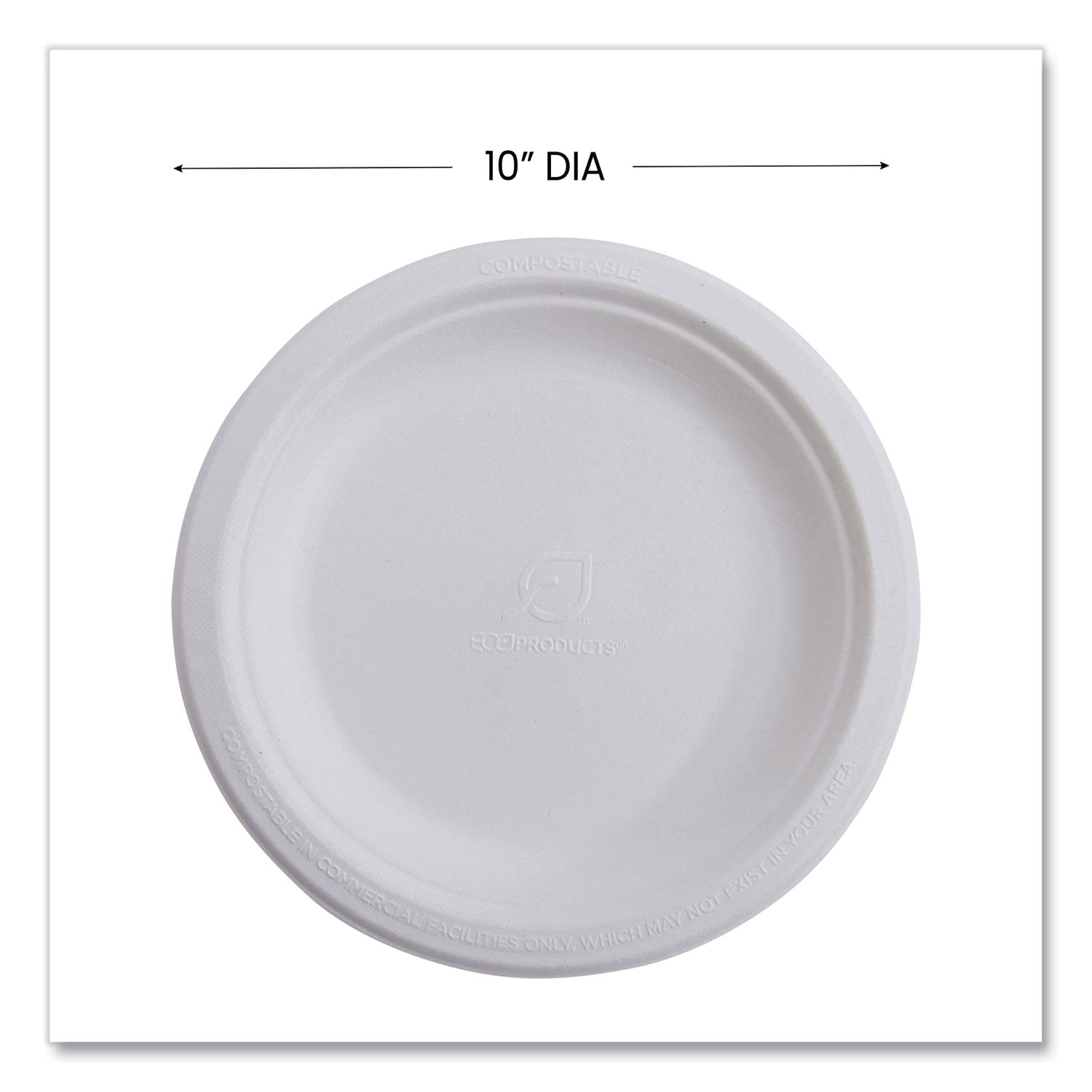 Renewable Sugarcane Dinnerware, Plate, 10" dia, Natural White, 50/Pack - 