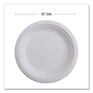 Renewable Sugarcane Dinnerware, Plate, 10" dia, Natural White, 50/Pack - 