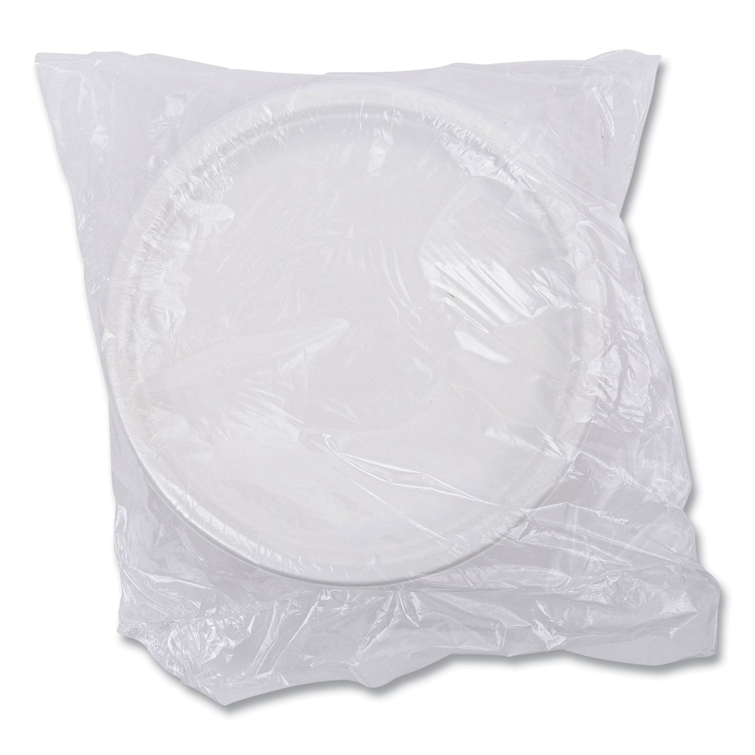 Renewable Sugarcane Dinnerware, Plate, 10" dia, Natural White, 50/Pack - 