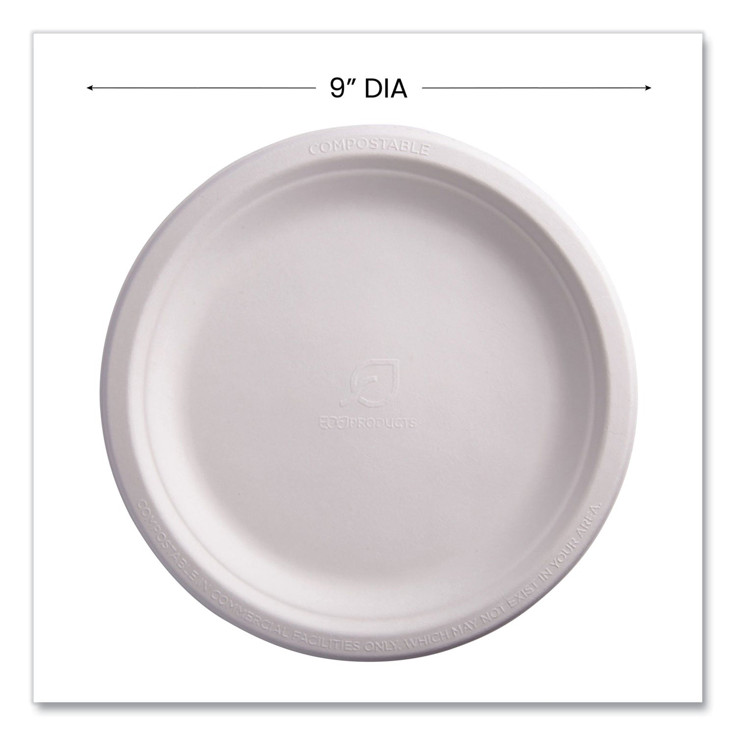 Renewable Sugarcane Plates, 9" dia, Natural White, 500/Carton - 
