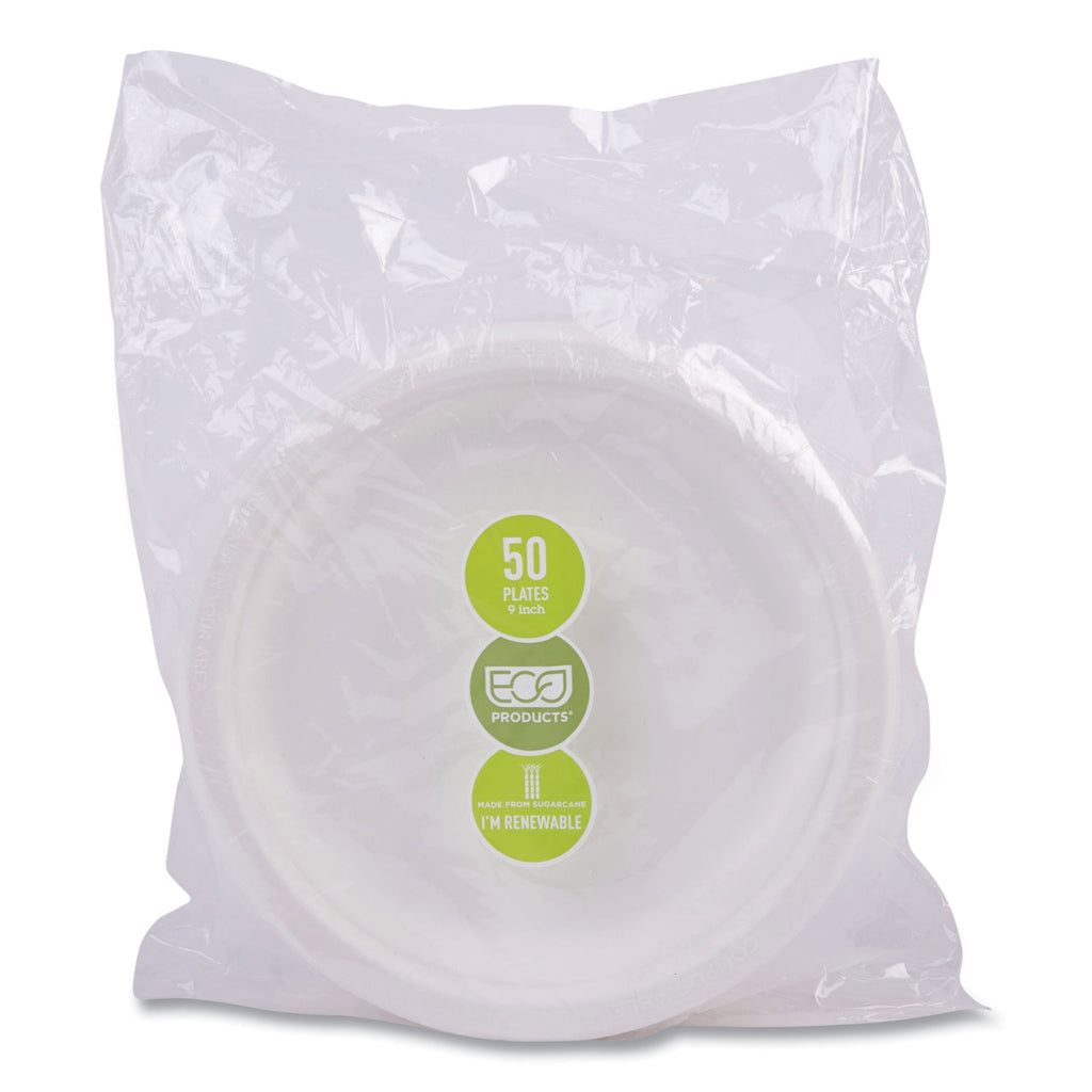 Renewable Sugarcane Plates, 9" dia, Natural White, 500/Carton - 