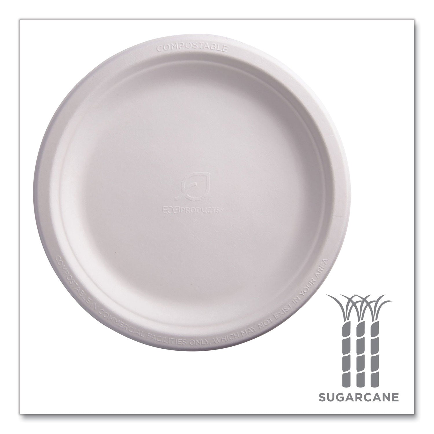 Renewable Sugarcane Plates, 9" dia, Natural White, 50/Packs - 