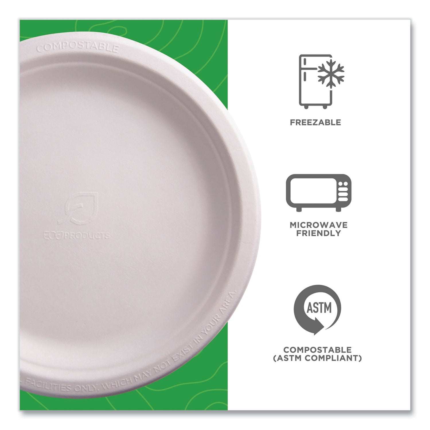 Renewable Sugarcane Plates, 9" dia, Natural White, 50/Packs - 