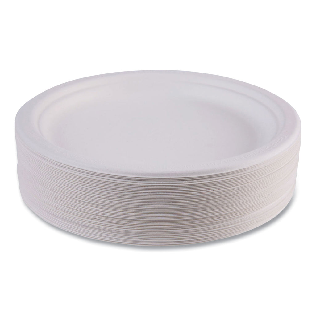 Renewable Sugarcane Plates, 9" dia, Natural White, 50/Packs - 