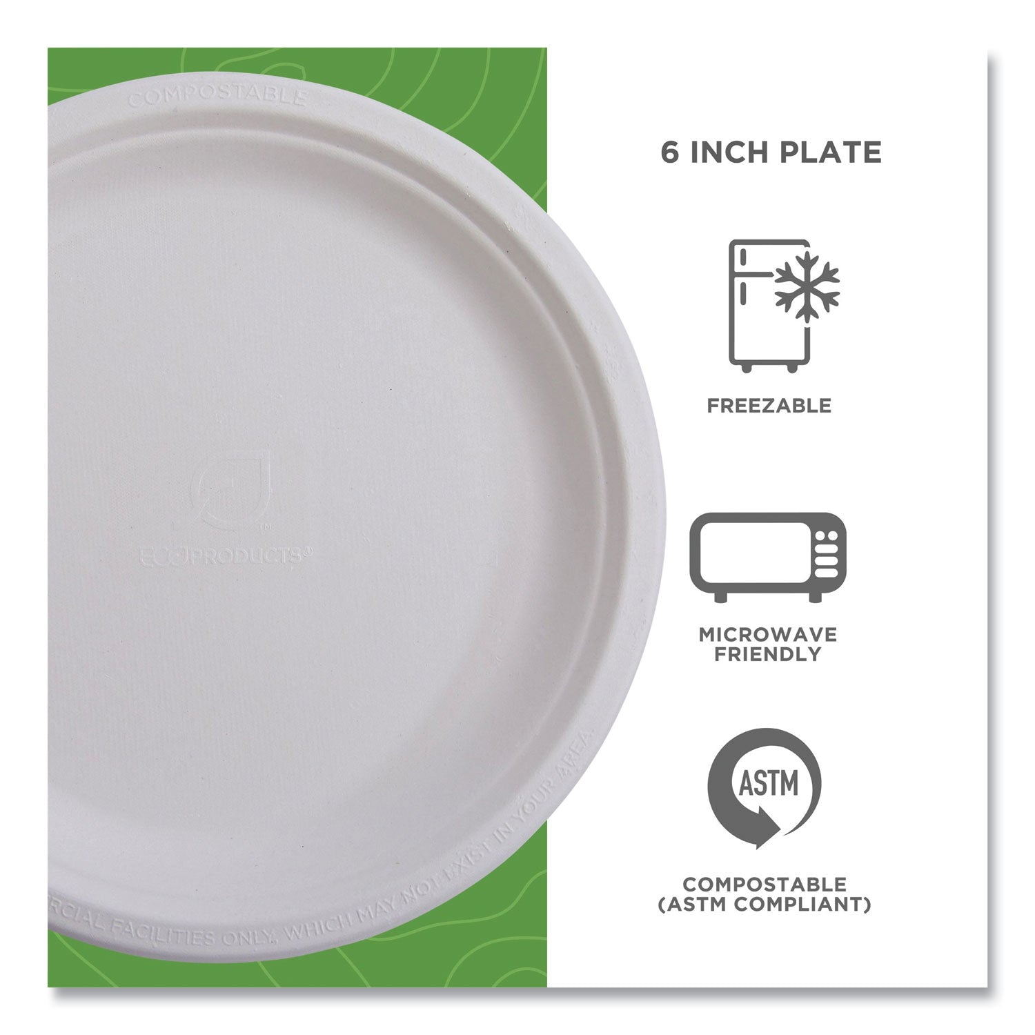Renewable Sugarcane Plates, 6" dia, Natural White, 1,000/Carton - 