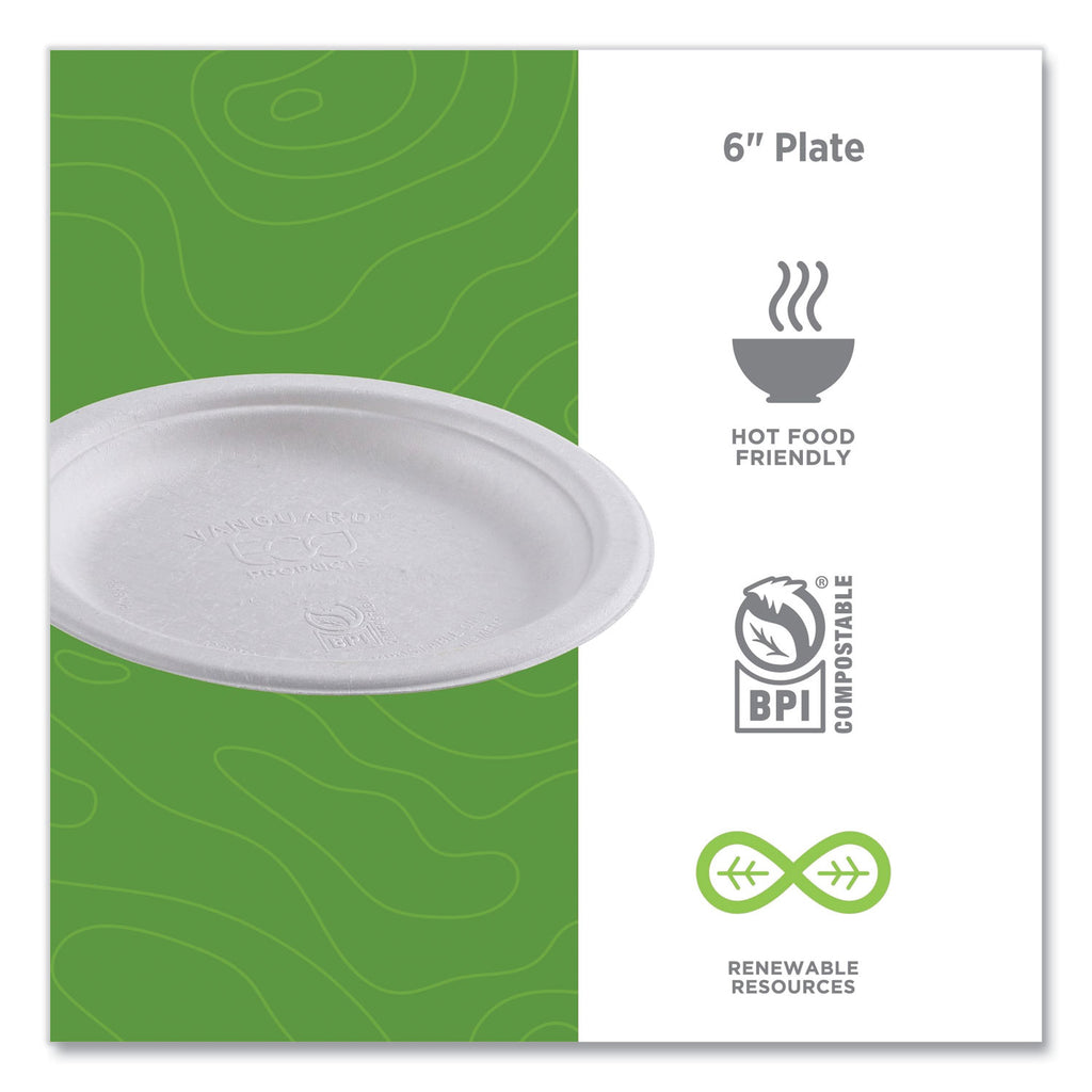 Renewable Sugarcane Plates, 6" dia, Natural White, 1,000/Carton - 