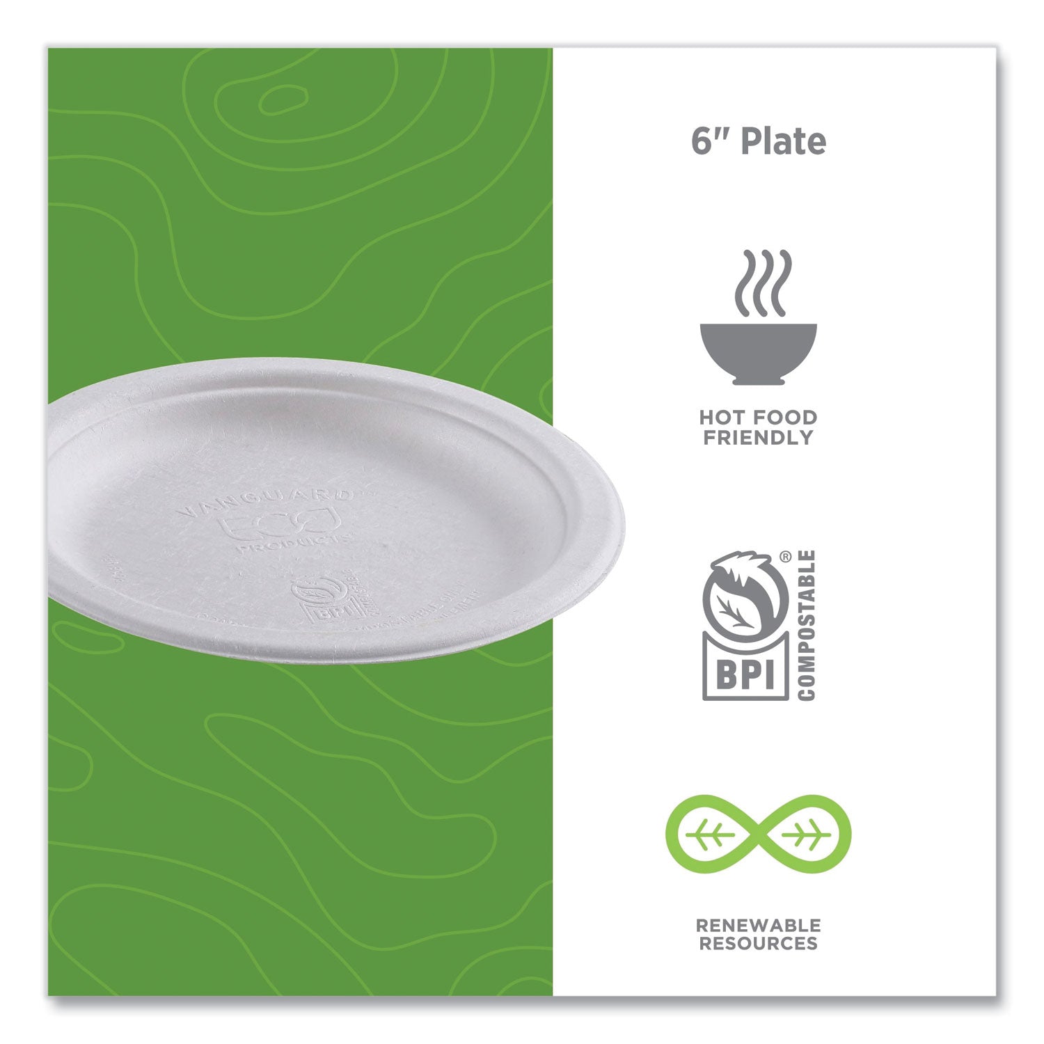 Renewable Sugarcane Plates, 6" dia, Natural White, 1,000/Carton - 
