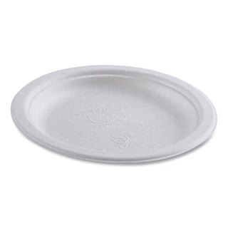 Renewable Sugarcane Plates, 6" dia, Natural White, 1,000/Carton - 