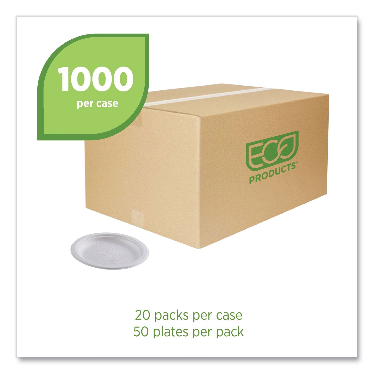 Vanguard Renewable and Compostable Sugarcane Plates, 6" dia, White, 1,000/Carton