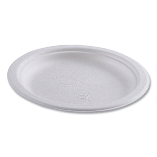 Vanguard Renewable and Compostable Sugarcane Plates, 6" dia, White, 1,000/Carton