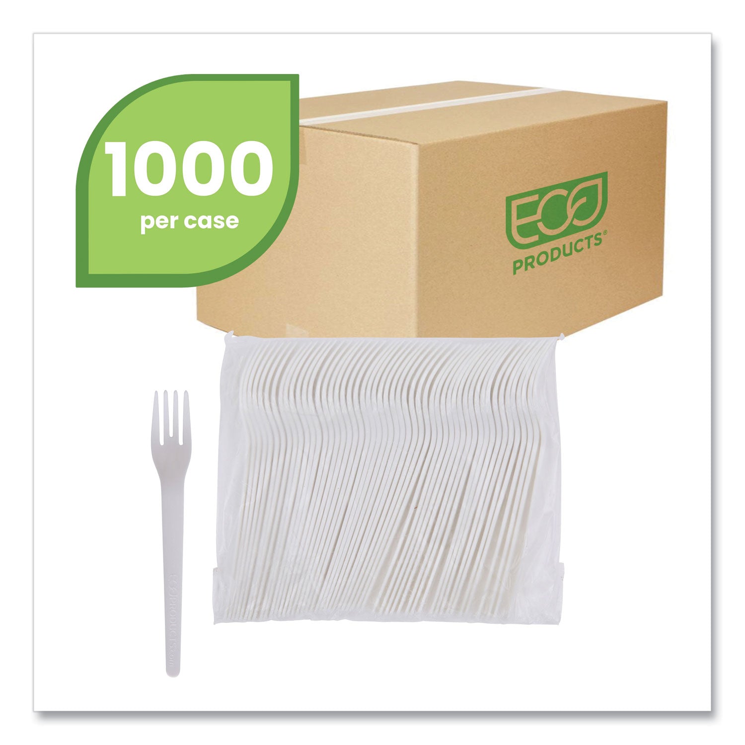 Plantware Compostable Cutlery, Fork, 6", Pearl White, 50/Pack, 20 Pack/Carton - 