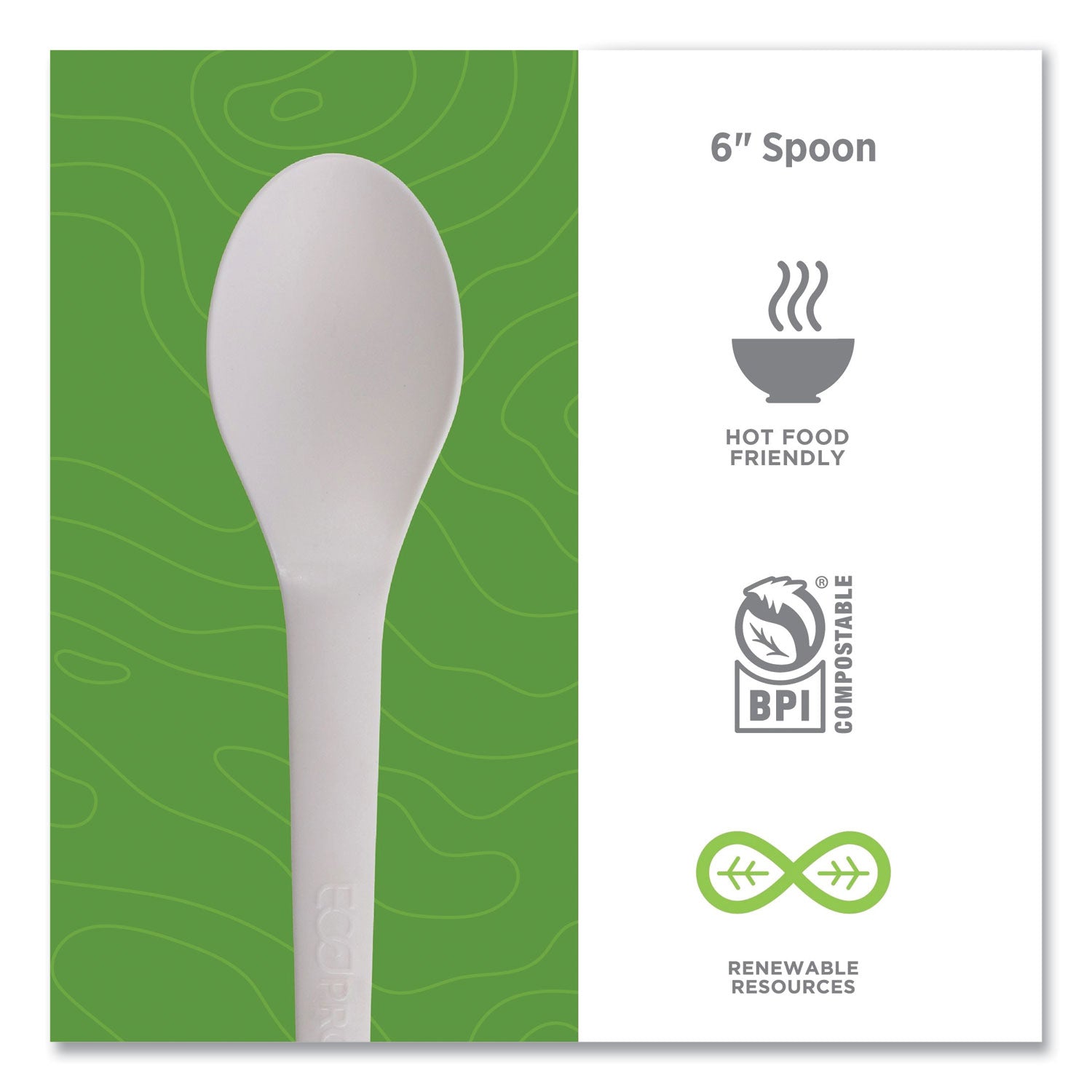 Plantware Compostable Cutlery, Spoon, 6", Pearl White, 50/Pack, 20 Pack/Carton - 