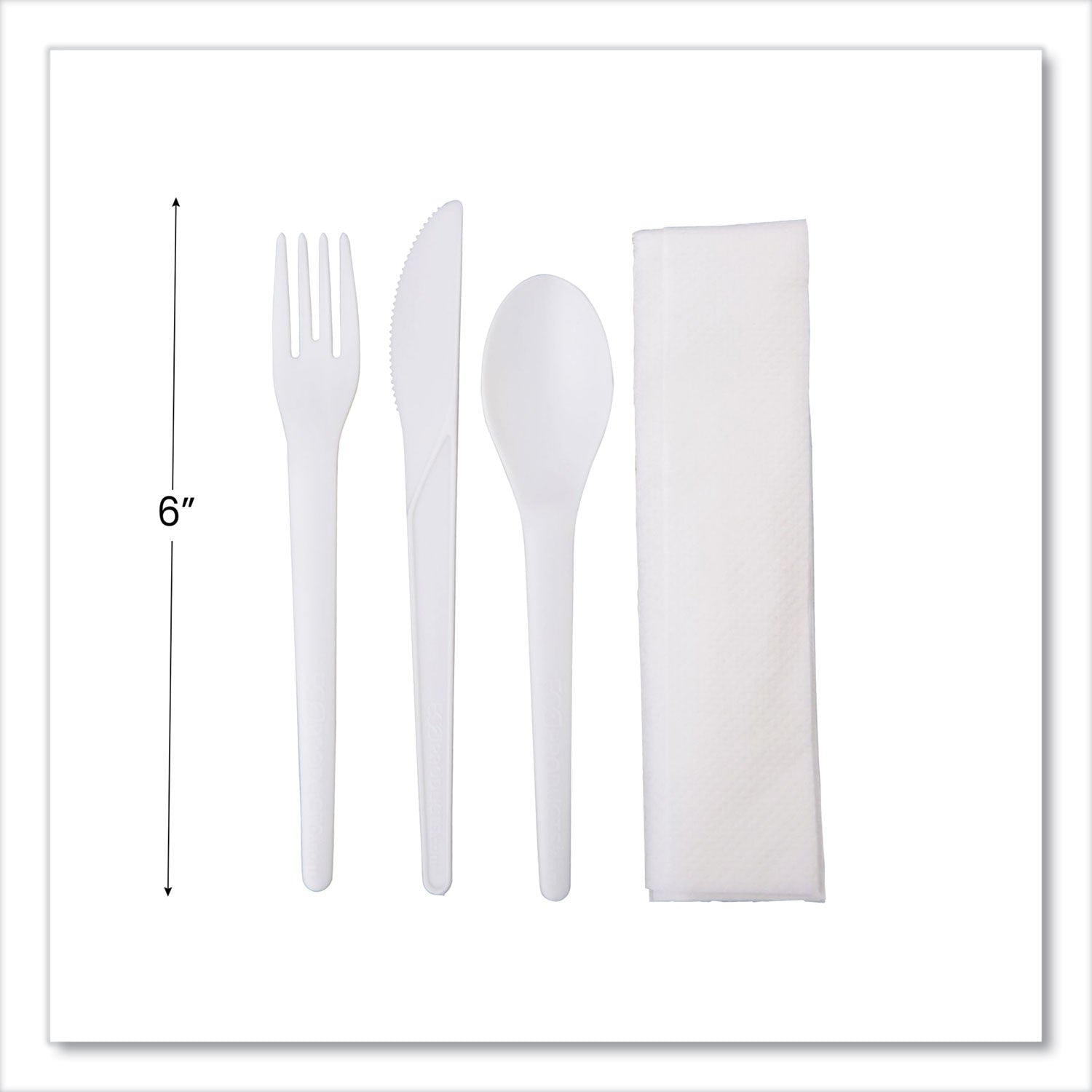 Plantware Compostable Cutlery Kit, Knife/Fork/Spoon/Napkin, 6", Pearl White, 250 Kits/Carton - 