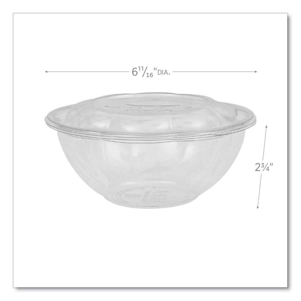 Renewable and Compostable Salad Bowls with Lids, 24 oz, Clear, Plastic, 50/Pack, 3 Packs/Carton