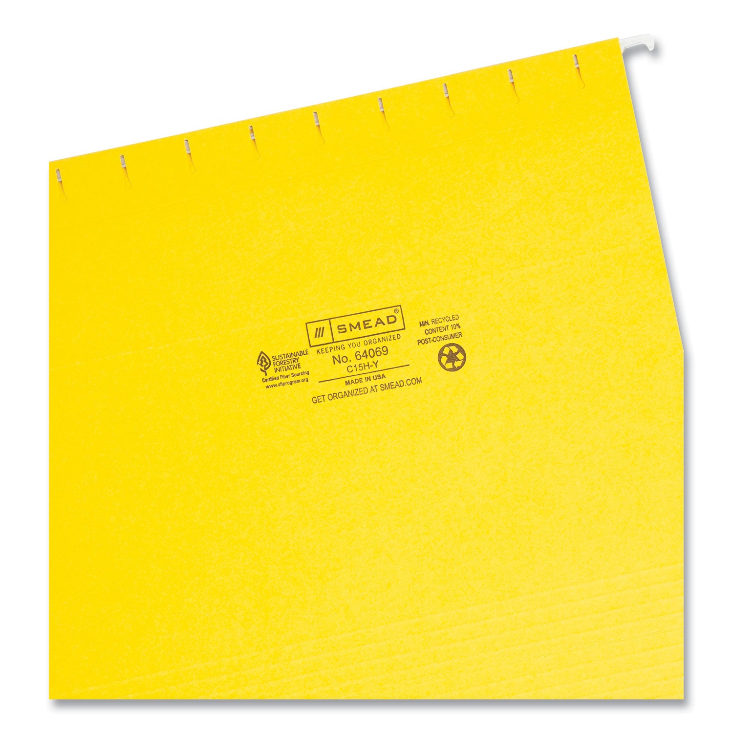 Colored Hanging File Folders with 1/5 Cut Tabs, Letter Size, 1/5-Cut Tabs, Yellow, 25/Box - 