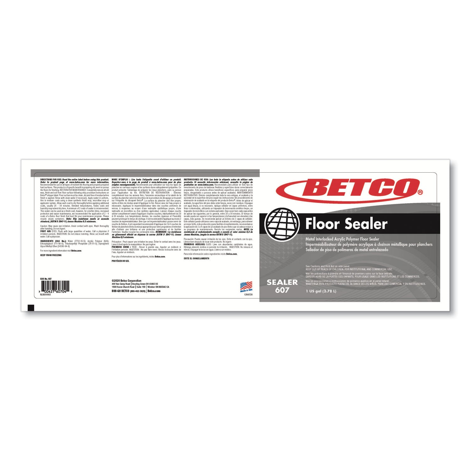 Betco Acrylic Floor Sealer - 128 fl oz (4 quart) - Characteristic Scent - 1 Each - Unscented, Water Based, Durable, Non-yellowing, Non-powdering - Clear, Milky White