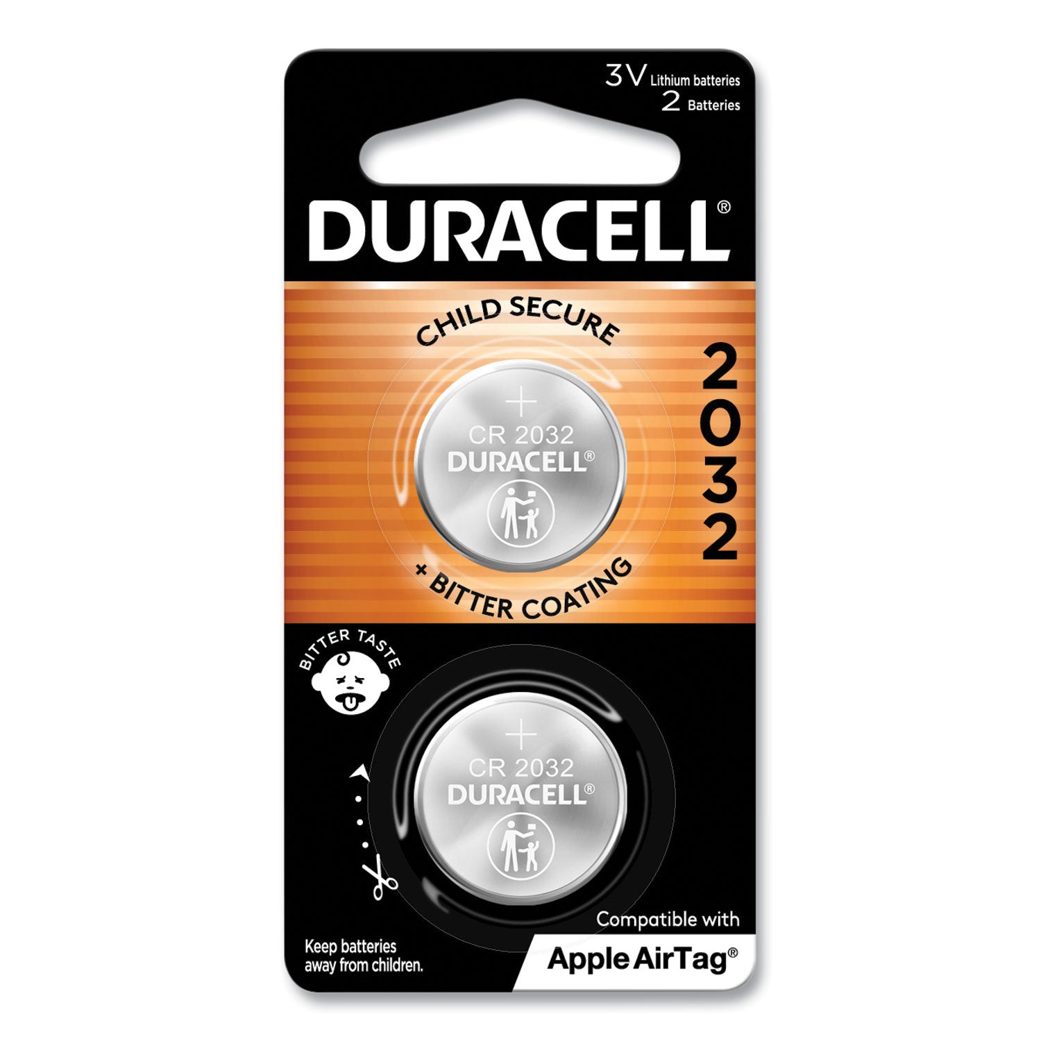Lithium Coin Batteries With Bitterant, 2032, 2/Pack - 