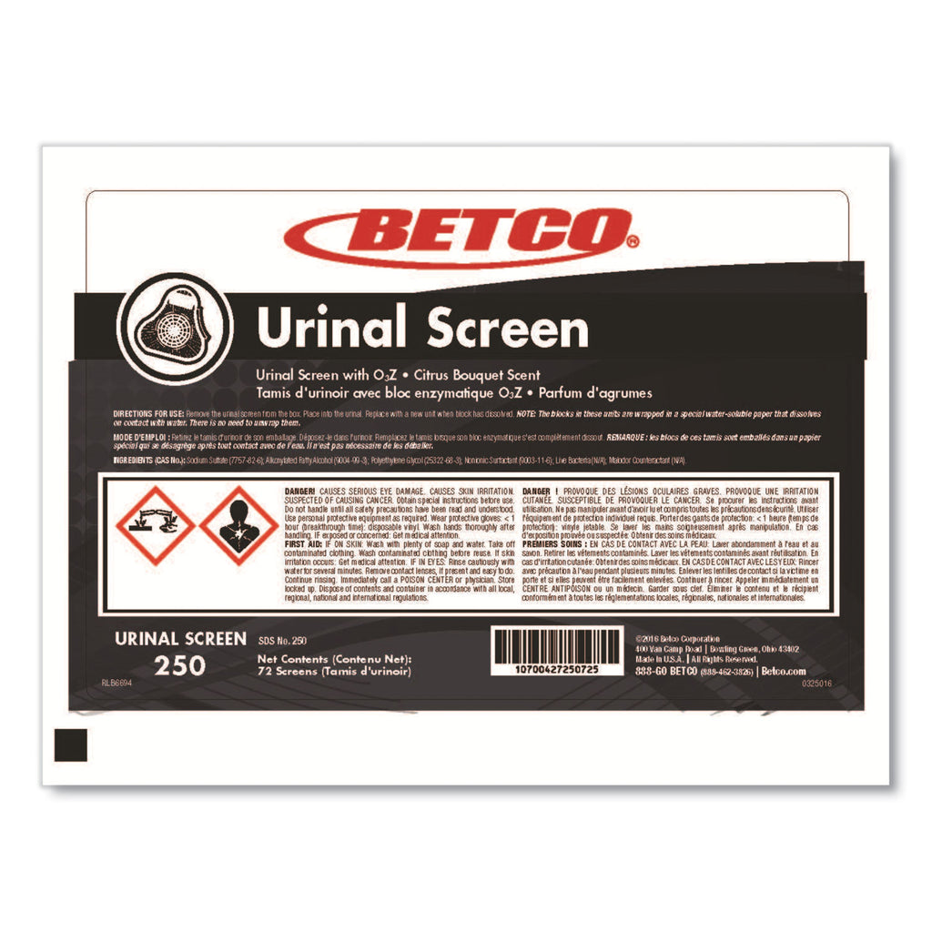 Betco Anti-Splash Scented Urinal Screen - Lasts upto 45 Days - Anti-splash, Recyclable, Flexible - 60 / Carton - Turquoise - 4
