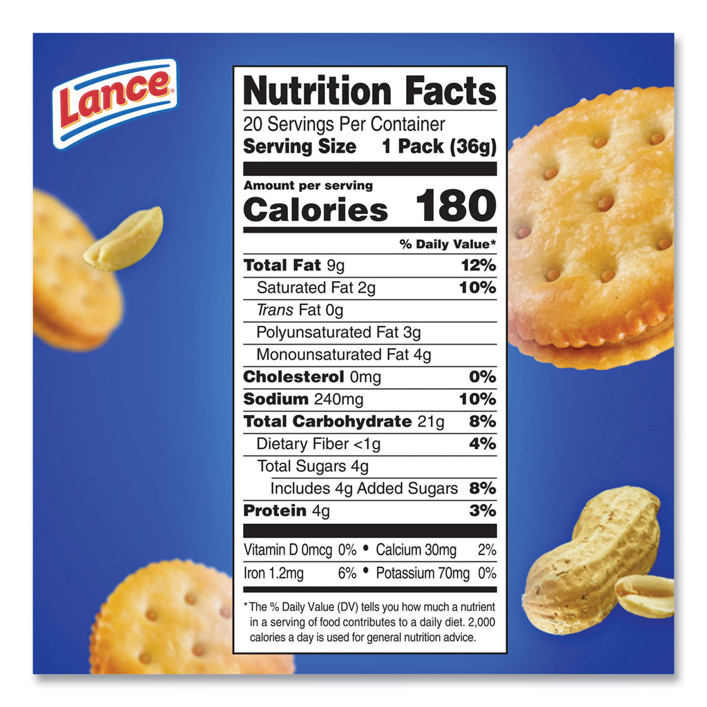 Lance Toasty Peanut Butter Cracker Sandwiches Packs - Individually Wrapped - Peanut Butter - 1 Serving Pack - 24 / Box