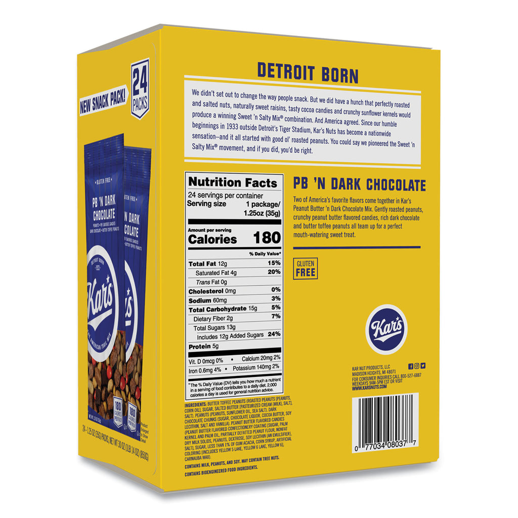 Trail Mix, Dark Chocolate/Peanut Butter, 1.25 oz Packet, 24/Box
