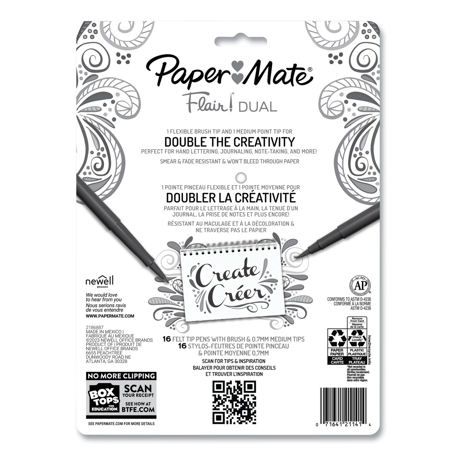 Flair Duo Felt Tip Porous Point Pen, Stick, Medium 0.7 mm, Assorted Ink and Barrel Colors, 16/Pack