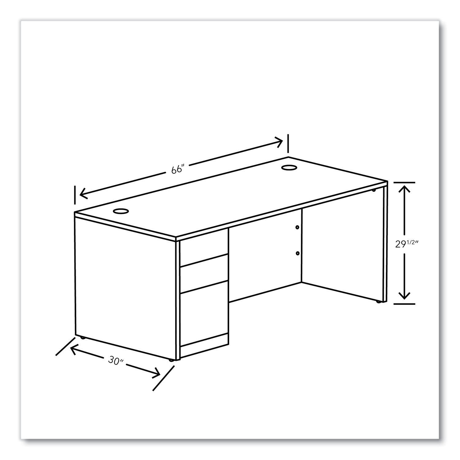 10500 Series Single Pedestal Desk, Left Pedestal: Box/Box/File, 66" x 30" x 29.5", Pinnacle