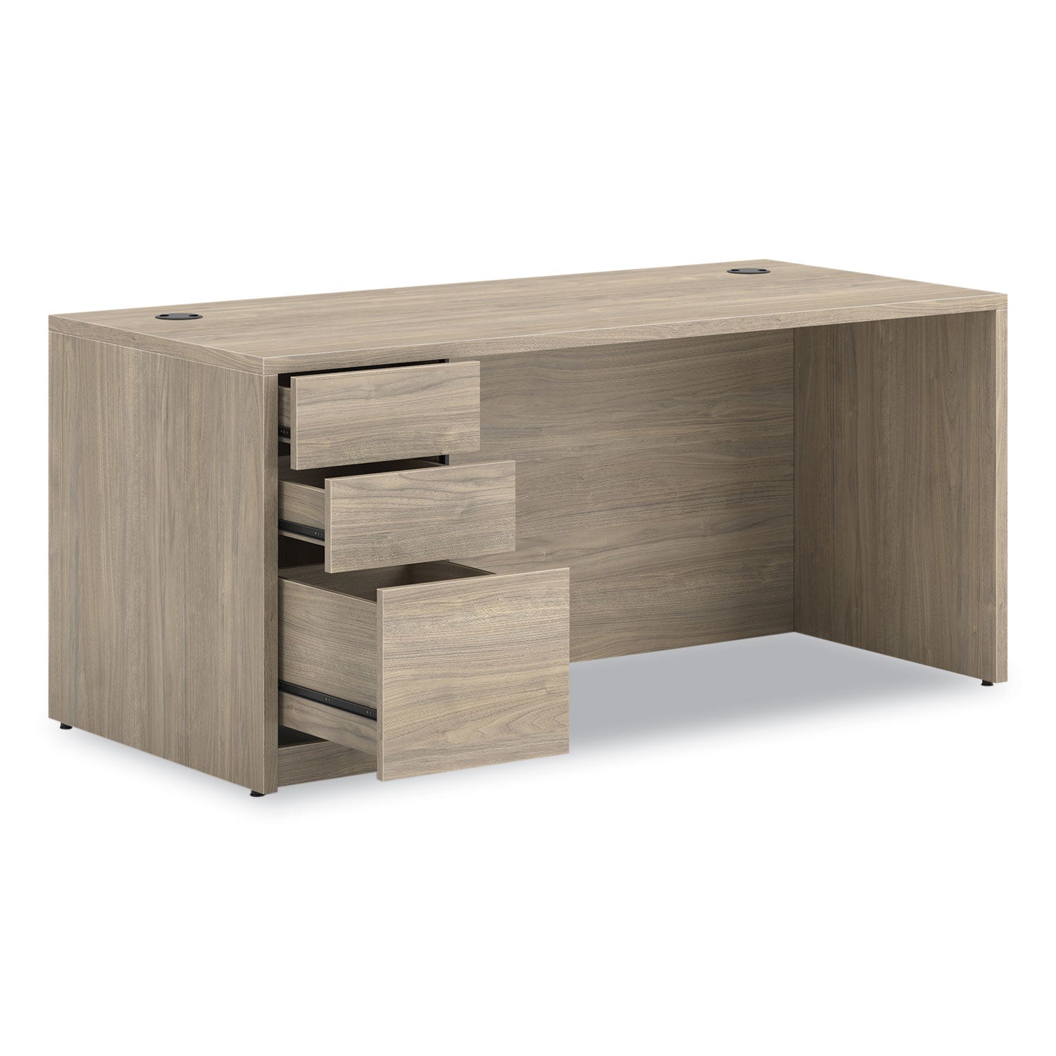 10500 Series Single Pedestal Desk, Left Pedestal: Box/Box/File, 66" x 30" x 29.5", Kingswood Walnut