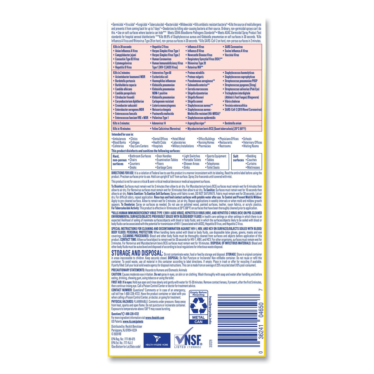 Disinfectant Spray, Original Scent, 19 oz Aerosol Spray, 12/Carton - 