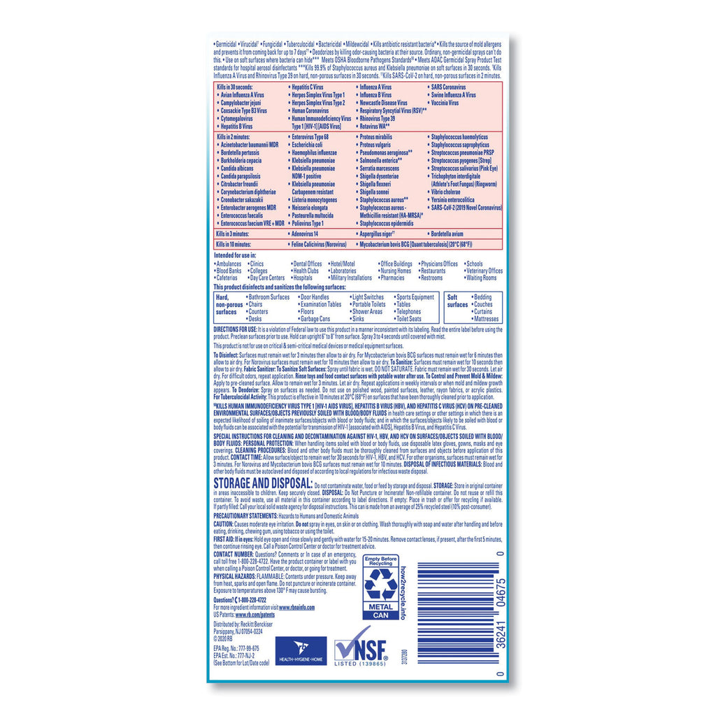 Disinfectant Spray, Fresh Scent, 19 oz Aerosol Spray, 12/Carton