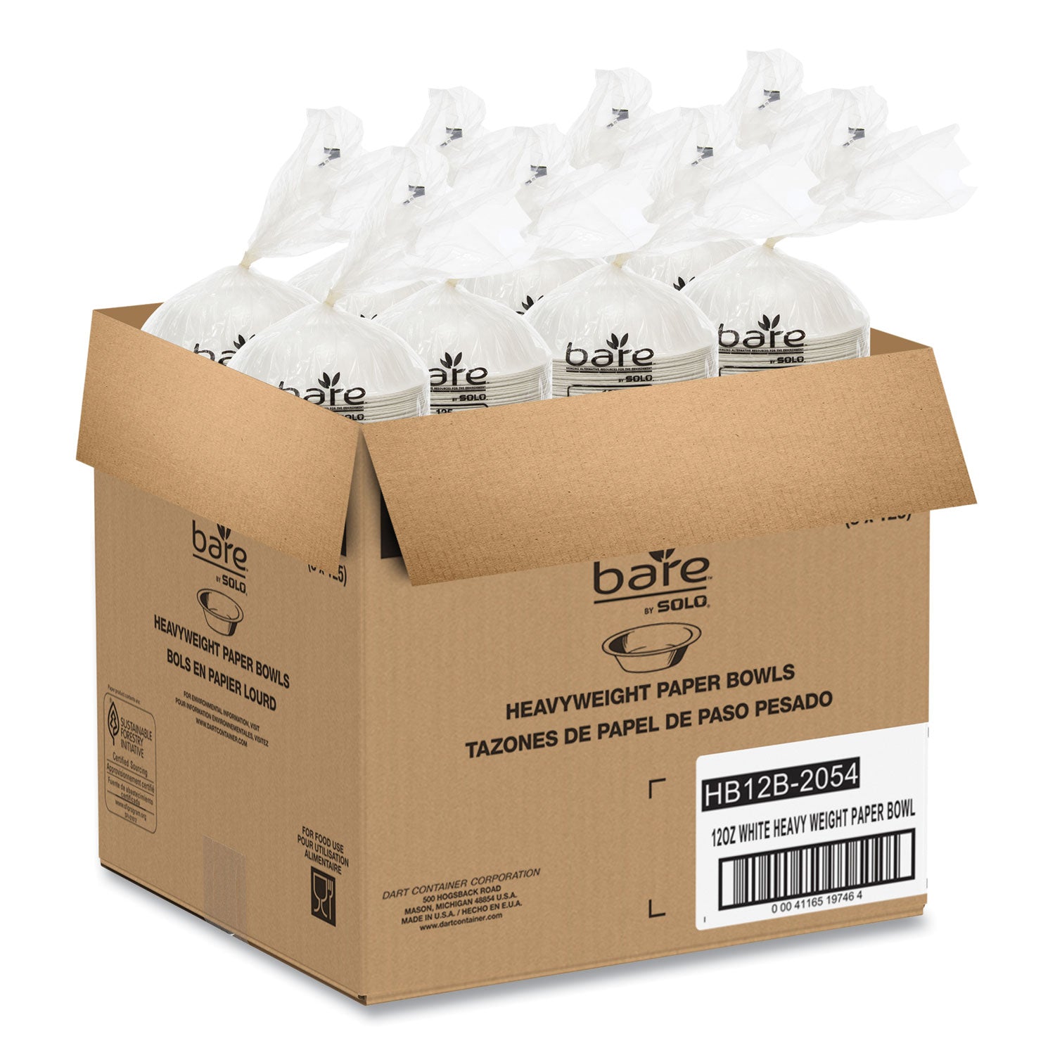 Solo Bare 12 oz Heavyweight Paper Bowls - Bare - Disposable - White - Paper Body - 125 / Pack